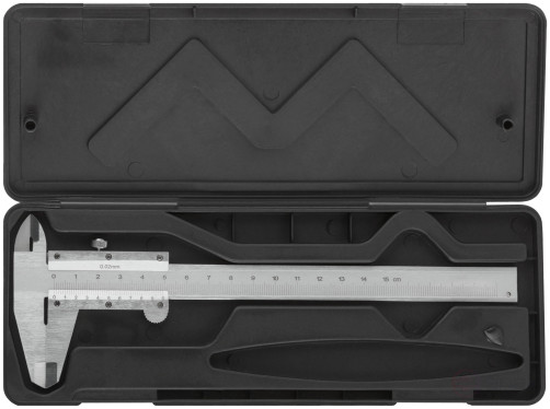 Metal chrome-plated caliper 150 mm/ 0.02 mm (plastic case)