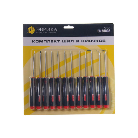 Набор ER-58002 шило, крючки, отвертки, 12 предметов ЭВРИКА 1/6/36