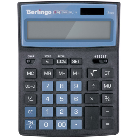 Berlingo desktop calculator "City Style", 16 sizes, dual power supply, 205*155*28 , black/blue