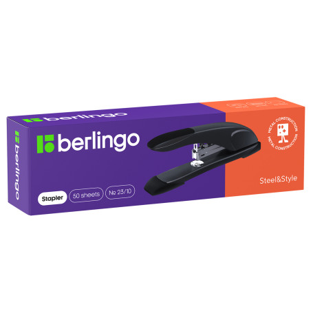 Степлер №23/10 Berlingo "Steel and Style" до 50 л., металлический корпус, черный