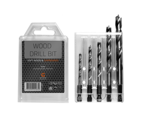 A set of spiral wood drills with a hex shank 4-10 mm