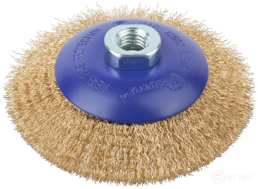 Щетка для УШМ, М14, тип "Тарелка", латун. витая проволока 0,3 мм, 115 мм, блистер, CUTOP Profi