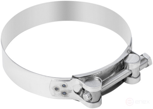 The clamp is a crimping power hinge, stainless steel.steel 113-121 mm