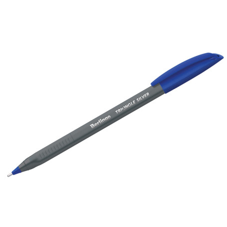 Berlingo "Triangle Silver" blue ballpoint pen, 1.0 mm, triangular.