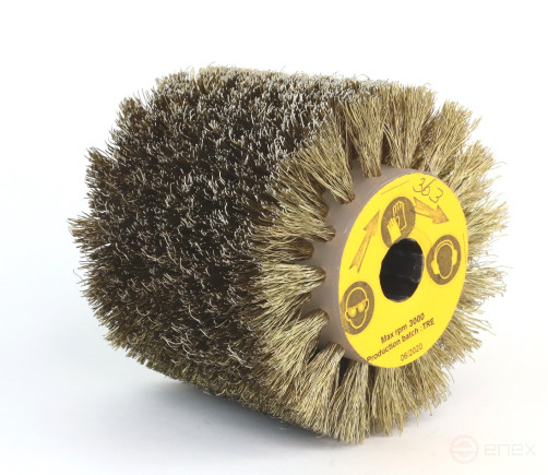 Щетка Д110*100*19+4 паза, ворс корд латунир-я сталь 0,30 по дереву для щеточных шлиф машин с валом Д19+4 (3-363)