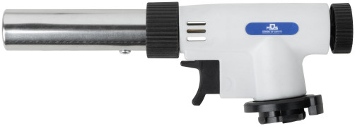 Gas burner for collet cylinder, reservoir.body, with piezo ignition, 360° rotation, adjustableflame shapes, nozzle 22 mm