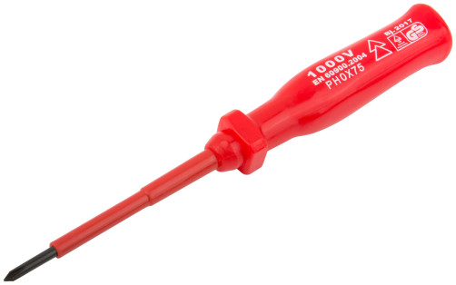 Insulated screwdriver 1000 V, CrV steel, plastic handle PH0 x 75 mm