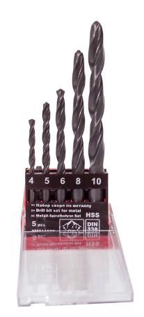 Set of drills for metal HSS F4-10 mm, 5 pieces, plastic case