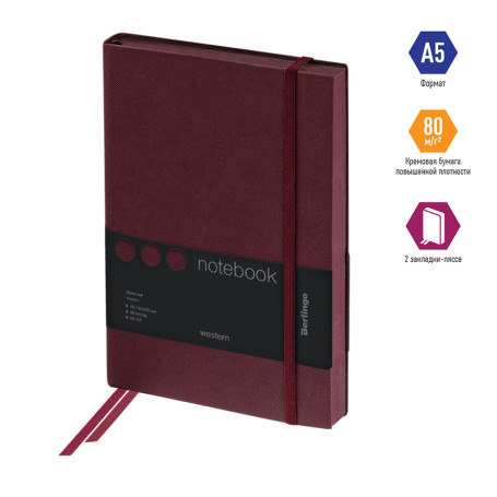 Notebook A5 80 l., leatherette, Berlingo "Western", with elastic band, brown