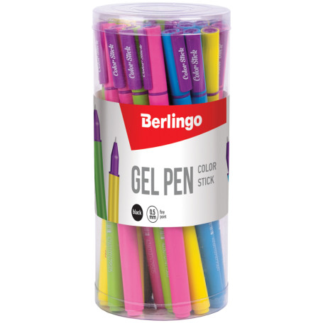 Ручка гелевая Berlingo "Color Stick" черная, 0,5 мм, корпус ассорти