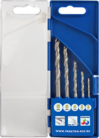 Набор сверл по металлу ПРАКТИКА "Профи", 5 шт, 2,3,4,5,6 мм, ПРО кассета (640-230)