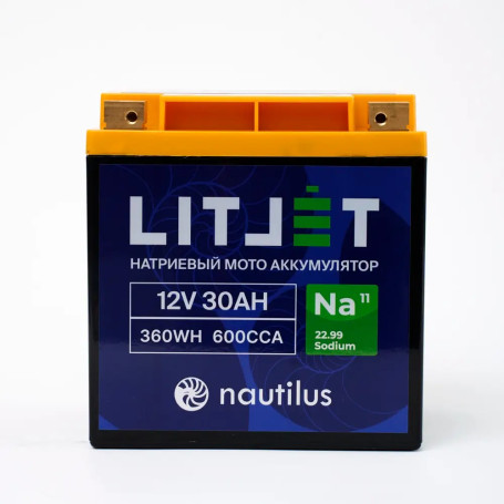 Sodium Starter Motorcycle Battery LITJET Na+ 12V 30Ah 360Wh 600CCA YT24 R+