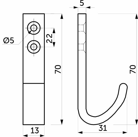 Hook meb. single-horn aluminum. FLEX aluminum AKS