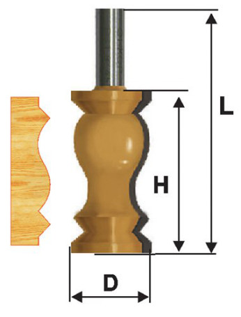 Edge shaped milling cutter F31,8X57 mm, shank 12 mm