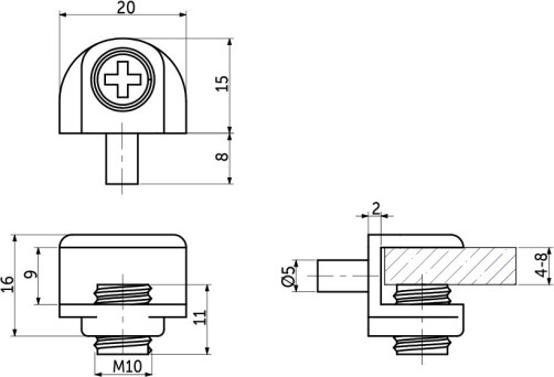 Shelf holder for glass adjustable for drilling meth. MV-09 chrome AKS
