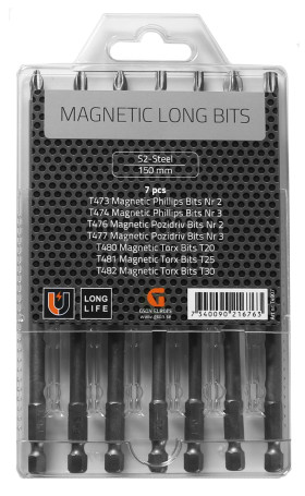 Set of long magnetic bits 150 mm, 7 pcs.