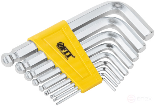 Ключи шестигранные, CrV сталь, 9 шт., 2-12 мм, с шаровым наконечником, в пластиковом держателе