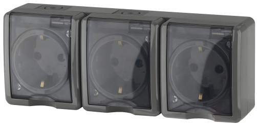 Розетка ЭРА Эксперт 11-2406-03 тройная 3х2P+E IP54 шторки 16A-250В ОУ серый