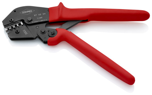 Press-pliers for plugs are open, non-insulated. (2.8 + 4.8 mm), 0.1-2.5 mm2, AWG 27-13, number of sockets: 4, L-250 mm
