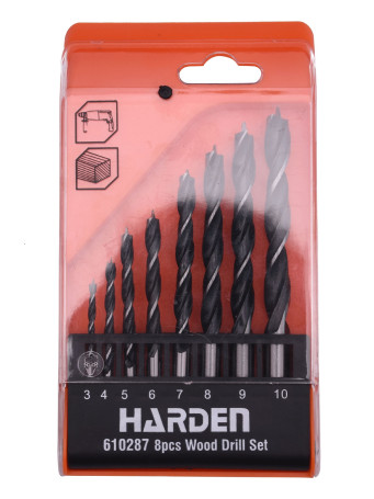Set of 8 wood drills 3, 4, 5, 6, 7, 8, 9, 10 mm // HARDEN