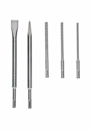 Набор зубил SDS plus-5X, 5 шт. 5pcs SDS plus-5X and chisel set: 6/8/10x100x160, pointed/flat chisel 250mm