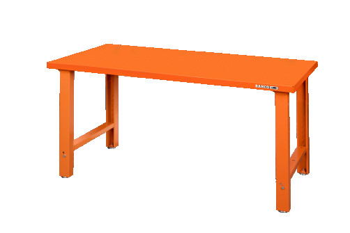 Heavy duty workbench, metal table top with adjustable height on 4 legs, orange, 1500 x 750 x 1030 mm