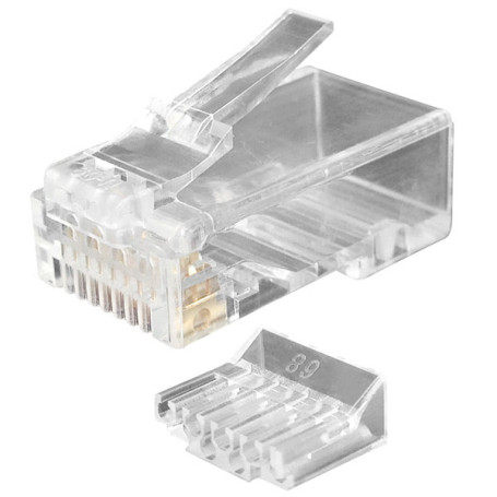 PLUG-8P8C-UV-C6-100 RJ-45(8P8C) twisted pair connector, category 6 (50 µ"/ 50 micro-inches), universal (for single-core and multi-core cable), with insert (100 pcs)