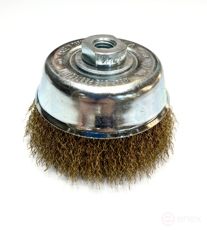 Щетка чашечная гофрированная, Д100 мм, посадка W 5/8"-11, латунная гофрированная проволока MES 0,30 мм