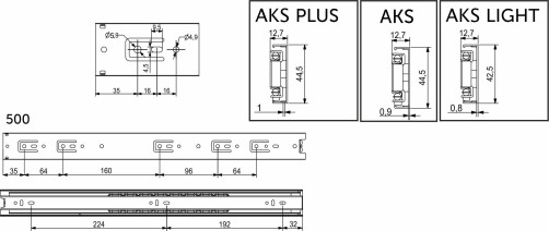 Направляющая шариковая L-500 h=45 AKS LIGHT