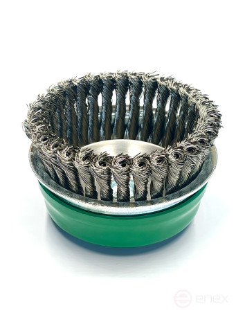 Щетка чашечная жгутовая с ограничивающим кольцом, Д80 мм, 20 жгутов, нержавеющая прямая проволока ROH 0,35 мм, посадка М14
