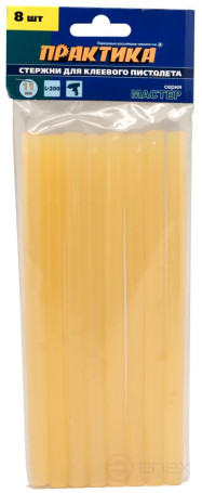 Клей для клеевого пистолета ПРАКТИКА желтый, прозрачный, 11 х 200 мм, 8 шт / пакет с подвесом (641-640)