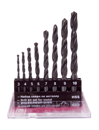Set of drills for metal HSS F3-10 mm, 8 pieces, plastic case, art. 511622
