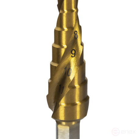 Сверло по металлу ступенчатое спиральное ПРАКТИКА 4-12мм, шаг 1мм, хвост.1/4", ЭКСПЕРТ