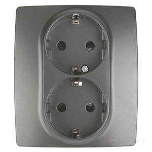 Розетка ЭРА Серия 12 12-2104-12 2X2P+E Schuko со шторками 16A-250В IP20 графит