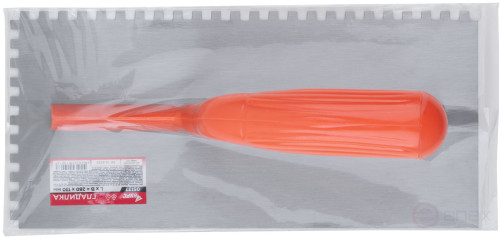 Гладилка стальная с пластиковой ручкой, 280х130 мм зубчатая, зуб 6х6 мм