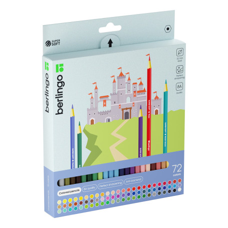 Карандаши цветные Berlingo "SuperSoft. Замки", 72 цв., заточен., картон, европодвес