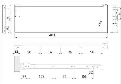 Система ящиков Металбокс AKS L-400 белый H=118 левая+правая
