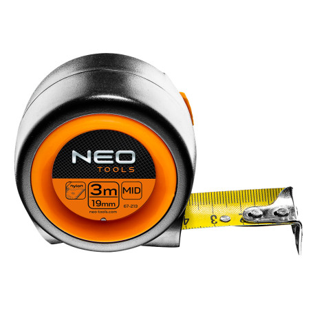 Compact tape measure, steel tape 3 m x 19 mm, with selflock lock, magnet
