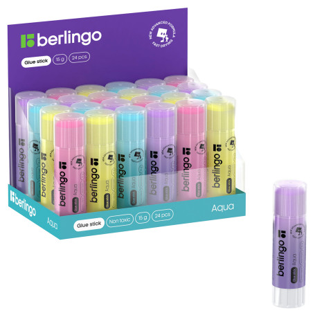 Glue stick Berlingo "Aqua", 15 g, color, PVP