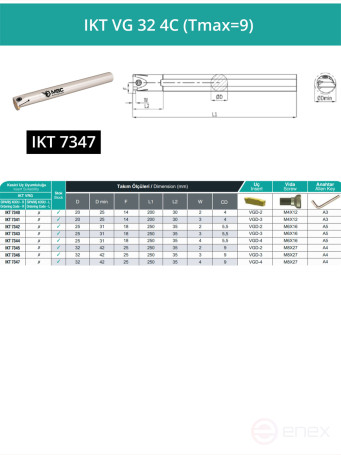 IKT VG 32 4C (Tmax=9) токарный канавочный резец, правый 32 мм / пластина VGD4.0-*** (4) мм