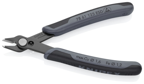 Electronic Super Knips® бокорезы прециз. ESD, для стекловолокна, без фаски, рез: провол. мягк. Ø 0.2 - 1.6 мм, ср. Ø 1.2 мм, L-125 мм, чёрн.