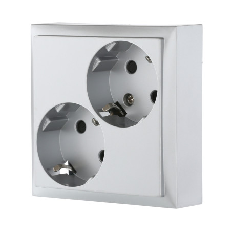 Double socket with A/c, with blinds (silver metallic) LK60
