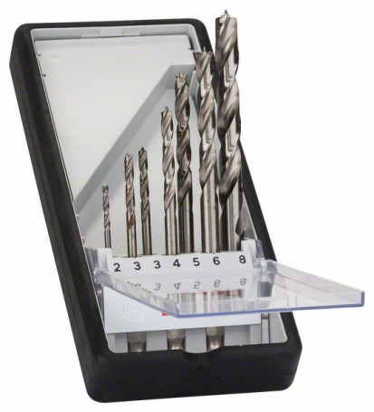 Набор из 7 спиральных свёрл по древесине Robust Line, шестигранный хвостовик 2; 3; 3; 4; 5; 6; 8 mm