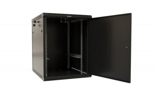 TWB-1268-SR-RAL9004 Wall cabinet 19-inch (19"), 12U, 650x600x800mm, metal front door with lock, two side panels, color black (RAL 9004) (disassembled)