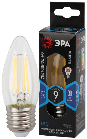 LED Lamp ERA F-LED B35-9w-840-E27 9W Filament Candle Neutral White Light E27