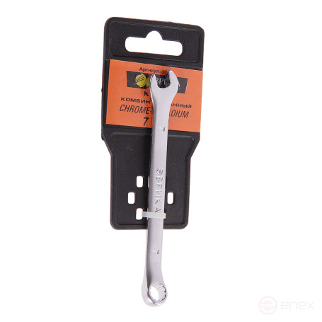 Ключ комбинированный 7мм ER-31007 (Chrome vanadium) на держателе сатинированный ЭВРИКА 1/20