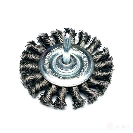 Щетка дисковая жгутовая, Д75*12 мм, хвостовик 6 мм, 18 жгутов, стальная гофрированная проволока STH 0,35 мм