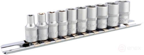 Набор головок 10пр (DR1/4"; 6РТ; 4-13мм; планка) (АвтоDело) 39845