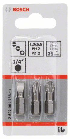 Set of 3 nozzles-Extra Hart bit (mixed) S 1,0x5,5; PH2; PZ2; 25 mm