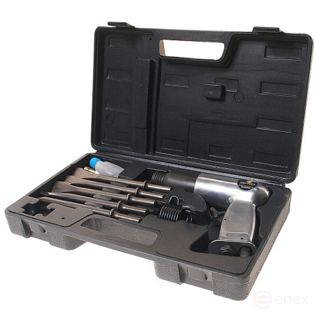 Pneumatic hammer ER-83502K with a set of chisels 3000 strokes/min 190mm with a round nozzle 9 items in a case EUREKA 1/10